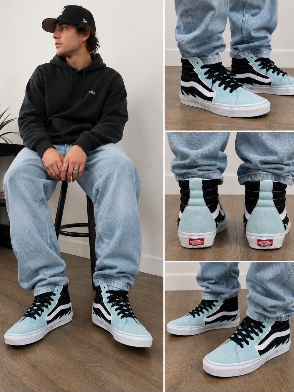 Vans Sk8-Hi Lightning Bolt High Top Sneakers Blue Black Men’s 10 Women’s 11.5
